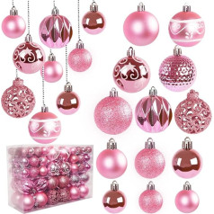 Ywlake Shatterproof Christmas Bauble Ornaments Set, 100 gabali Ziemassvētku eglītes rotājumu komplekts, Jaungada ballītei, kāzām, svētkiem, Ziemassvētku dekorēšanai (rozā)