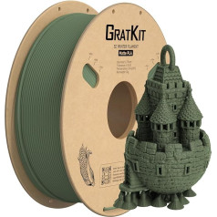 GratKit Matinis PLA 3D spausdintuvo siūlas 1,75 mm, 1 kg ritė, 3D spausdinimo medžiaga su +/-0,03 mm tikslumu, lengva spausdinti, tolygus vyniojimas, matinis paviršius 1000 g, alyvuogių žalia