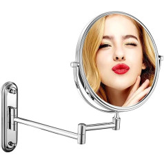 DOWRY Make-Up Mirror Wall Mounted Cosmetic Mirror with 7x Magnification Magnifying Mirror for Bathroom Retractable Shaving Mirror Wall Mounted 360° Rotation Double-Sided Mirror - Diameter 20 cm, Chrome-Plated