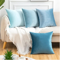 Yonous Blue Gradient Colour Combo Set Cushion Covers, Premium Velvet Soft Square Decorative Throw Cushion Cover for Sofa Bed Couch Chair, Set of 4, 16 x 16 Inches / 40 x 40 cm