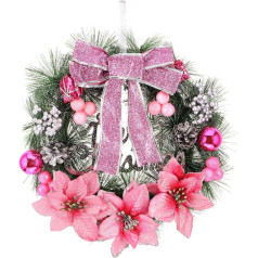 SUPVOX Рождественский венок Merry Christmas Pine Berries Poinsettia Bow Ball Hanging Decoration Door Front House Window Decoration Pendant (Gold) 30cm