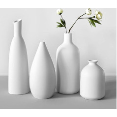 Ceramic Vases, Set of 4, 22 + 19 + 17 + 11 cm Height, Flower Vases, Modern Decorative Aesthetic, Vases for Pampas Grass, Flowers, Table Decoration, Tulip Vase, Bookshelf, Mantle, Living Room, Bedroom,