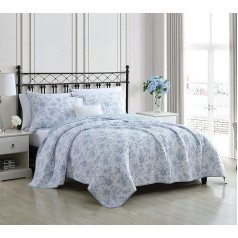 Laura Ashley Home - divpusējs ziedu kokvilnas segas pārvalka komplekts ar atbilstošu spilvendrānu visiem gadalaikiem (Walled Garden Blue, Twin)