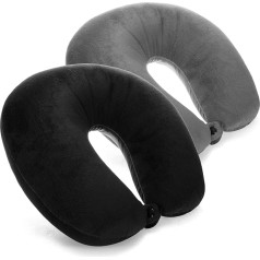 com-four® 2 x Neck Pillow - Velvety Soft Neck Pillow for Travel - Comfortable Travel Pillow for Train, Plane, Car, Bus, Ship (Pack of 2, Grey + Black)