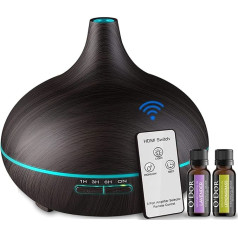 O'DOR Aroma Diffuser with 2 x 10 ml Essential Oils - Ultra Quiet Quality Cool Mist Humidifier - Aromatherapy Oil Diffuser - 7 Colour LED, Remote Control - Auto-Off - BPA-Free | Dark Brown Woodgrain