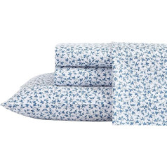 Laura Ashley Home - Karalienes gultasveļas komplekts no mīkstas satīna kokvilnas - elegants, gluds un elpojošs mājas dekors (Lavange Vine Indigo, 4 gab., karaliene)