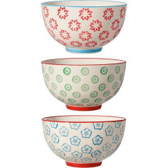 Bloomingville Emma Retro Dessert Bowls Bowl Vintage Diameter 11.5 cm Red Green Blue Ceramic Set of 3 Holds Approx. 280 ml