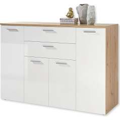 Stella Trading PABLO Chest of Drawers in Artisan Oak Look, White, Modern Sideboard with Lots of Storage Space for Your Living Area, 152 x 106 x 50 cm (W x H x D)