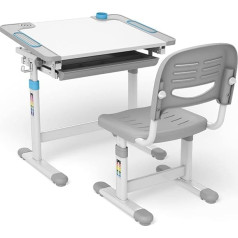 Ergo Office ER-418 Ergonomisks bērnu rakstāmgalds ar krēslu un atvilktni, bērnu skolas galds līdz 75 kg, regulējams augstums un noliecams