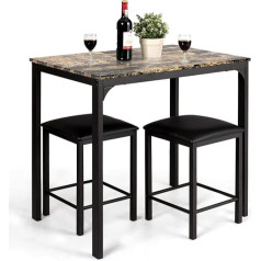 Costway 3 dalių valgomojo stalo komplektas, baro stalo komplektas su 2 baro kėdėmis, valgomojo komplektas su minkštomis kėdėmis, virtuvės stalas, baro stalas su metaliniu rėmu, skirtas valgomajam, svetainei, 90 x 60 x 82 cm (rudos spalvos)