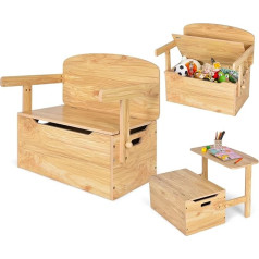 Goplus Children's Table with Bench, 3-in-1 Children's Seating Set with Storage Space, Children's Chest Bench, Toy Box, Children's Furniture, Seating Set Children for Nursery Playroom (Natural)