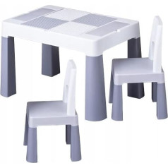 Coil Nursery Furniture Set, Table and Two Chairs, Set for 1+2 Children, Playset, Table with Building Blocks, Under Table Top Container for Kitchen Utensils, Stable and Safe for Children