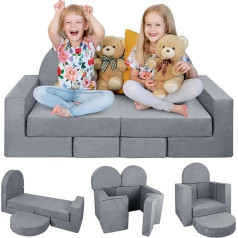 Babenest 7 Pieces Play Sofa for Children, Foam Building Blocks for Room, Modular Children's Sofa, Soft Children's Furniture Couch for Boys and Girls, Development Intelligence (Grey)