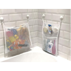 Scarlet Gem Bad Tidy Storage - Premium Toy Tidy Organiser Mesh Bag with Multiple Pockets and Strong Suction Cups