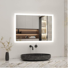 Biubiubath 900 x 700 mm Vannas istabas spogulis ar LED apgaismojumu, 3 krāsas, atmiņas funkcija, pret miglošanos, dubultā slēdža vadība, vertikāls, horizontāls, horizontāls