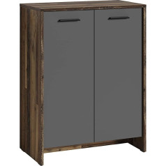 Byliving Ben 04 Shoe Chest of Drawers, Hallway Cabinet in Easy-Care Melamine Surface, Body Style Look, 2 Doors, in Anthracite, Spacious, Wood Material, Old Wood, W 63, H 83, D 35 cm
