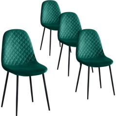 Goldfan Ēdamistabas krēsli, 4 krēslu komplekts, mūsdienīgi dzīvojamās istabas krēsli, mīkstie krēsli ar melnām metāla kājām, skandināvu Vintage Velvet, zaļš