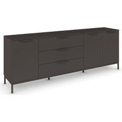 Rauch Möbel Flipp, Sideboard, TV Cabinet, Chest of Drawers with Storage Space, with Metal Drawer, Graphite, 3 Doors, 3 Drawers, Graphite Handles, 199 x 72 x 42 cm