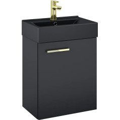 Vbchome Bathroom Furniture Set, 45 cm, Black Matt Sink with Wall Cabinet, Bathroom Cabinet with Sink, Base Cabinet, 1 Door, Soft-Close, Modern, Elegant