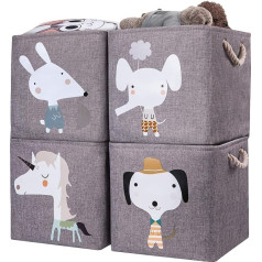 Axhop Children's Storage Box, Set of 4, 28 x 28 x 28 cm, Foldable Storage Basket for Shelf, Ideal for Kallax Use, Toy Box, Toy, Books, Children's Room, Grey Unicorn