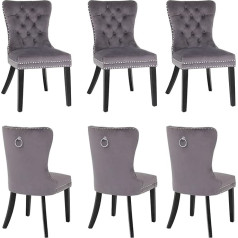 Artethys Dining Room Chairs Set of 6 Velvet Kitchen Chairs Upholstered Chair Dining Room Armchair with Wooden Legs and Nail Head Grey