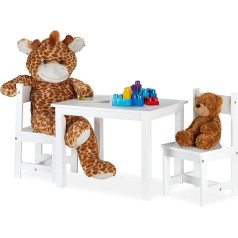 Relaxdays Bērnu mēbeļu komplekts, Gleznošanas galds ar 2 krēsliem, moderns, bērnu istaba, iekštelpās, bērnu atpūtas zona, izgatavots no MDF, balts, 100% kokšķiedras plātne, 1 gab.