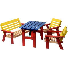 Dobar ® 94370FSC Children's Outdoor Seating Set, 4 Seats, 1 Bench, 2 Chairs, 1 Table, Picnic Set for Children, Children's Seating Set, Solid Wood for Garden/Patio, Weatherproof Children's Seating Set,