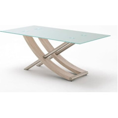 Expendio Kalman Dining Table 180 x 95 x 76 cm Glass Oak Stainless Steel Dining Room Table Living Room Table