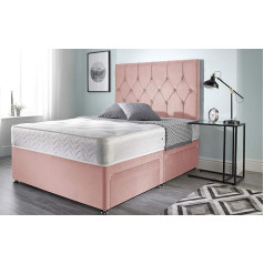 Bed Centre Ziggy divan gulta ar matraci, galvgaldu un bez atvilktnēm, rozā krāsā, maza divguļamā gulta (120 cm x 190 cm)