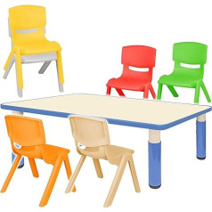 Alles-Meine.de Gmbh Bērnu mēbeļu komplekts - Galds + 6 bērnu krēsli - Izvēles izmēri un krāsas - Zils - Regulējams augstums - No 1 līdz 8 gadiem - Plastmasas - Izmantošanai telpās un ārpus telpām - Bērnu mēbeles