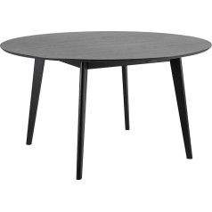 Ac Design Furniture Roxanne apaļš pusdienu galds 5 personām melnā krāsā, diametrs 140 x augstums 76 cm, virtuves galds ar ozolkoka finieri un koka kājām, moderns retro stils ēdamistabai