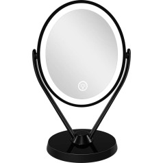 Aesfee Двустороннее зеркало для макияжа с увеличением 1x/7x и светодиодными лампами, увеличенное косметическое зеркало с подсветкой, сенсорное