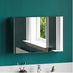 Bath Vida Designs Tiano Triple Mirror Bathroom Cabinet Wall Mounted Modern Stainless Steel Storage Cabinet Silver