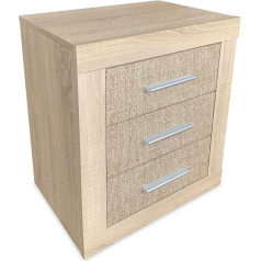 Duérmete Online DUÉRMETE ONLINE Puccini and Textile Bedside Table in Nordic Style Omabella Model with 3 Drawers, Practical and Elegant Design, Colours, Wood, 50 cm (Ancho) x 60.5 cm (Alto) x 34.5 cm (Fondo)