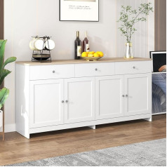 Kehun Sideboard White for Living Room and Dining Room, Chest of Drawers Cabinet Buffet Cabinet 160 x 37 x 75 cm with 4 Doors and 3 Storage Space Drawers, Natural and White