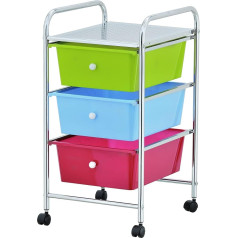 Furinno Wayar Metal 3 Drawer Storage Cart - Green/Blue/Red, 36.5 x 36.5 x 62 cm