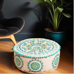 Marrakesch Orient & Mediterran Interior Badar apaļa kokvilnas Pouf taburete ar pildījumu Diametrs 50 cm Apaļa sēdekļa spilvens Grīdas spilvens Oriental Seat Pouf Stool Foot Stool Izšūti austrumu rotājumi