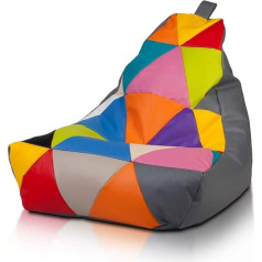 Ecopuf Keiko Patchwork Beanbag, mākslīgā āda, S izmērs, pamatpufs iekštelpām/ārtelpām, pelēks, netīrumu un plīsumu necaurlaidīgs, ar polistirola polsterējumu, ar dubultu rāvējslēdzēju un rokturi