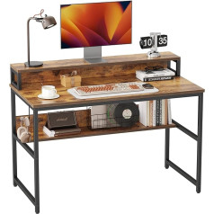 Cubiker Rašomasis stalas, kompiuterio stalas su lentyna ir knygų lentyna, 120 x 60 x 88 cm, mažas kompiuterio žaidimų stalas, biuro stalas gyvenamajame kambaryje, pramoninis dizainas, tvirtas plieno rėmas, rudos spalvos