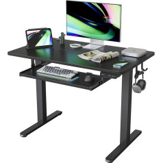 Fezibo 100 x 60 cm aukščio reguliuojamo aukščio elektrinis rašomasis stalas su klaviatūros dėklu, stovimasis stalas, plieninės T formos kojos su 3 funkcijų atminties valdymu, apsaugos nuo susidūrimo sistema, ratukai, juodos spalvos