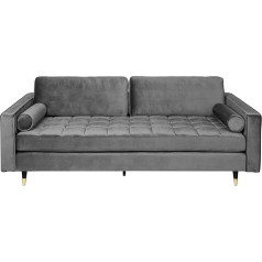 Invicta Interior Elegants dizains Dīvāns Cosy Velvet 220 cm Pelēks samta atsperu kodols 3-vietīgs dīvāns Couch