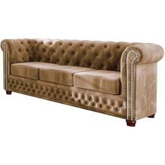 S-Style Möbel Harwell Sofa 3-Seater Chesterfield Sofa for Living Room Lounge Couch with Chrome-Plated Feet Furniture Freestanding Upholstery Sofas & Couches Couch Set Beige 203 x 86 x 72 cm