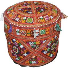 Rajasthali Traditional Indian Home Decorative Ottoman Handmade and Patchwork Stool Floor Cushion, 46 x 33 cm