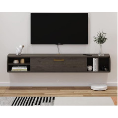 Bixiaomei Floating TV Unit, 58 Inch Wall Mounted TV Cabinet, Floating Shelves with 4 Cabinets, Wooden Entertainment Media Console, Large TV Bench for Living Room and Office (58 inch, Dark Grey)