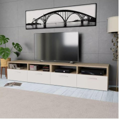 Cikonielf 2 x Elegant Modern TV Cabinet 95 x 35 x 36 cm TV Cabinet with 2 Shelves and 2 Cabinets per Chipboard + PVC Oak and White Edges