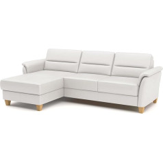 Cavadore Palera Ādas stūra dīvāns ar pagarināto krēslu / Lauku mājas dīvāns ar atsperu kodolu, gultas funkciju + gultas kaste / 244 x 89 x 163 cm / Āda balta