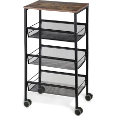 Liantral Kitchen Trolley with 4 Levels, Rolling Trolley, Recess Shelf on Wheels with Wooden Table Top, Kitchen Shelf and Bathroom Shelf for Small Spaces, Kitchen, Bathroom, Office, Space Saving,