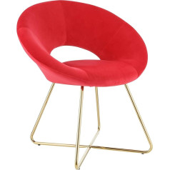 Baroni Home Upholstered Round Chair with Gold-Coloured Iron Legs, Office or Dining Room Chair, Comfortable with Ergonomic Seat, Red, 71 x 59 x 84 cm
