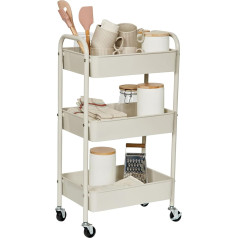 Love !T Store !T Love IT Store IT Metal Rolling Cart - Side Trolley with 3 Shelves and Sturdy Wheels for Kitchen, Bathroom, Office - 44 x 30.5 x 78 cm - Light Grey