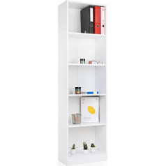 Adgo Slim Bookcase White with Dividers, 50 x 30 x 181 cm, Bookcase High, Open Standing Shelf, Slim High, Office Shelf, Folder Shelf, Office Furniture, Wall Shelf, Book Case, Shelf